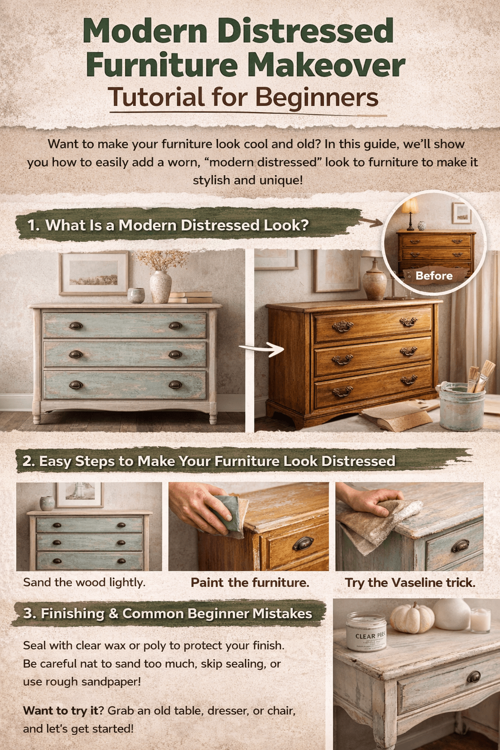 Read more about the article Modern Distressed Furniture Makeover Tutorial for Beginners